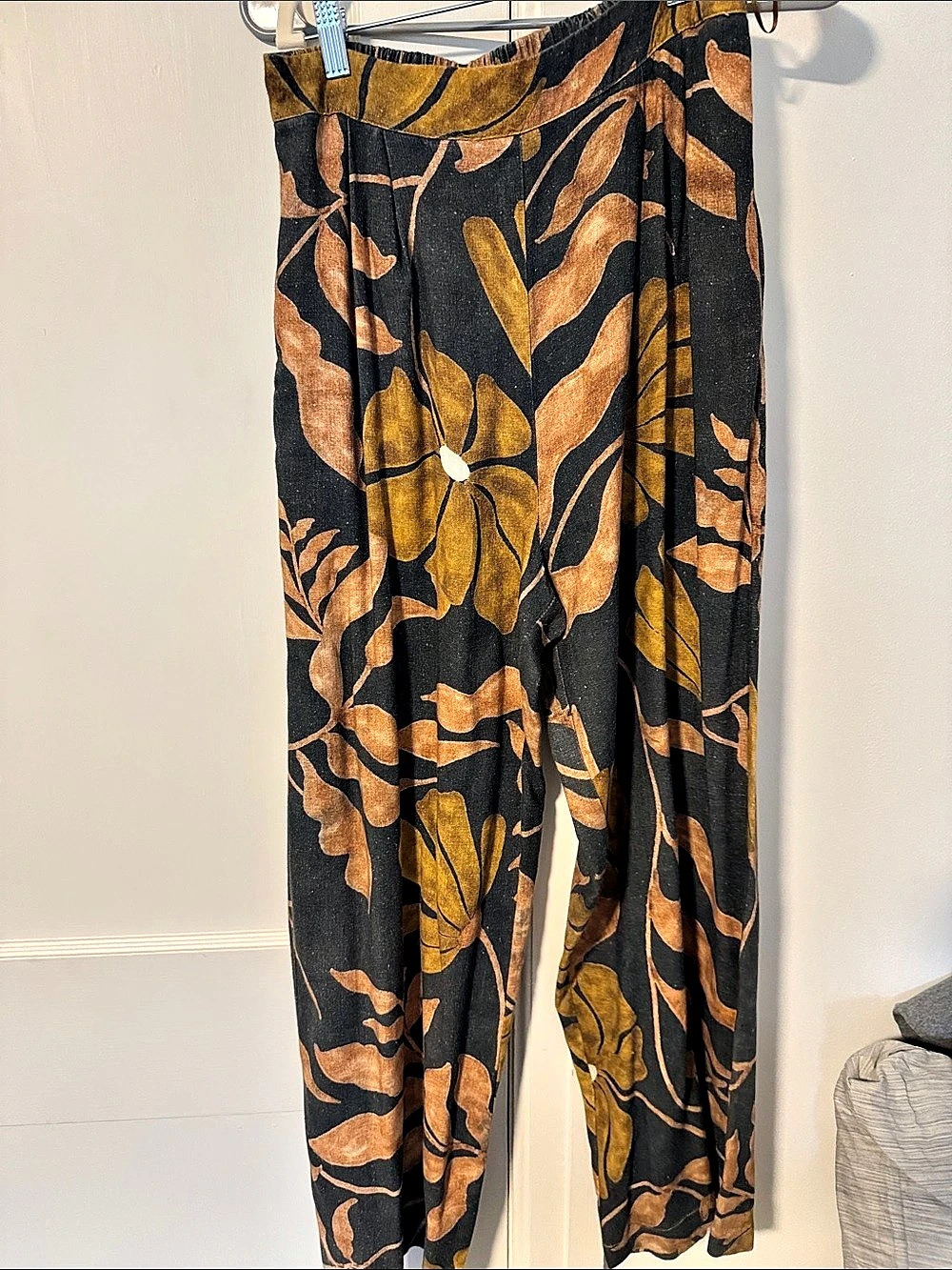 Miu Floral Wide Leg Pants in Black & Brown Like New